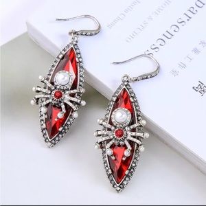 BEAUTIFUL Spooky Scary Spider Red Halloween Earrings